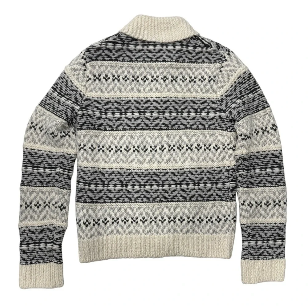Gap Womens Fair Isle Zip Up Cardigan Wool Alpaca Blend Shawl Collar Cream M Tall